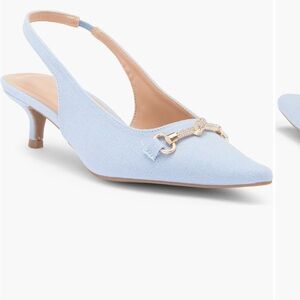Wild Diva Light Blue Slingback Heels with Gold Accent